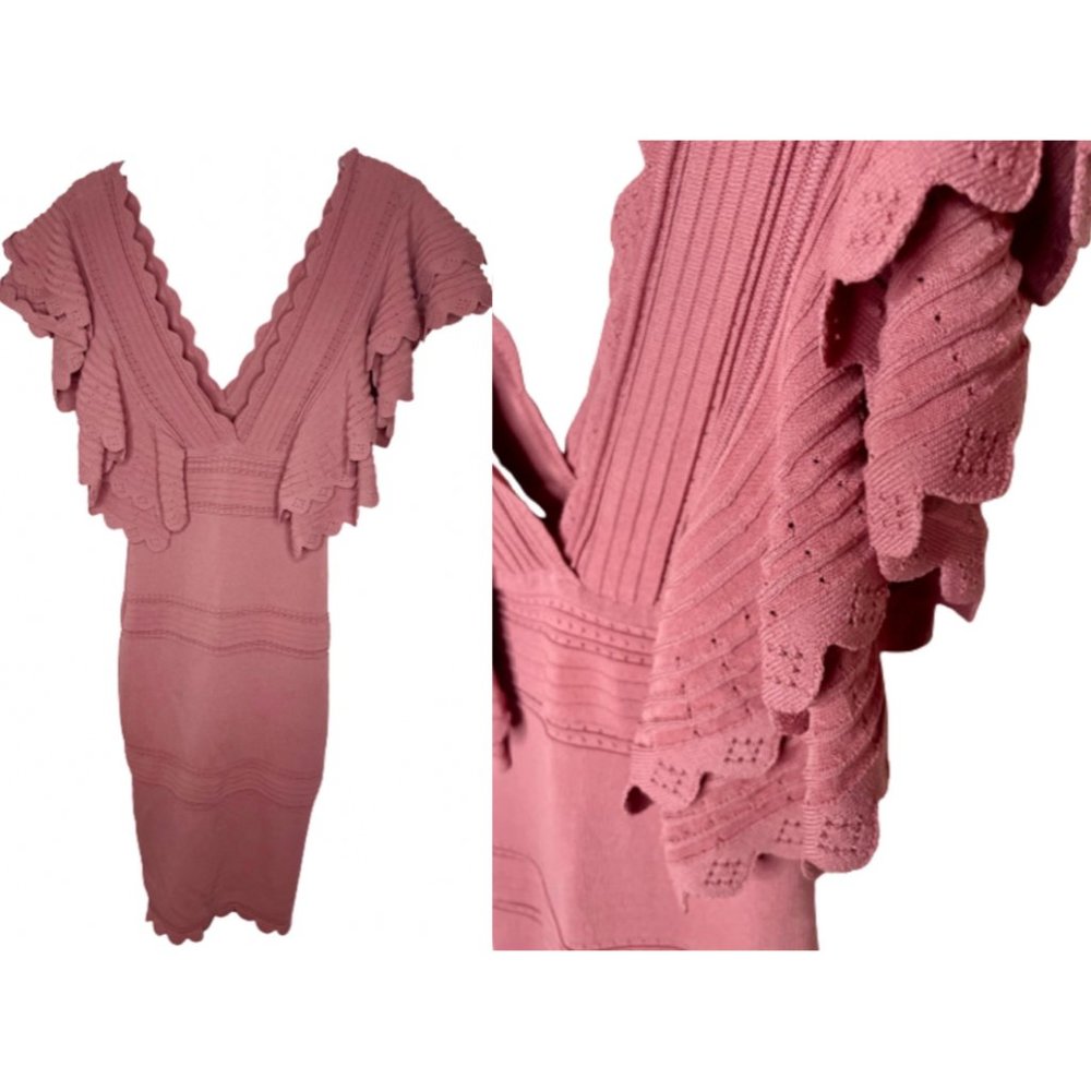 Ronny Kobo Fitted Waterfall Sleeve Dress
